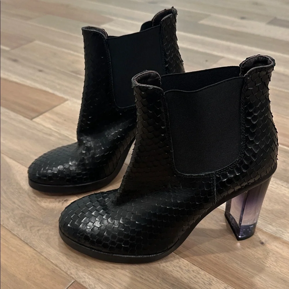 AGL Black laser Textured Heeled Boots with Transparent Heel - Picture 8 of 11